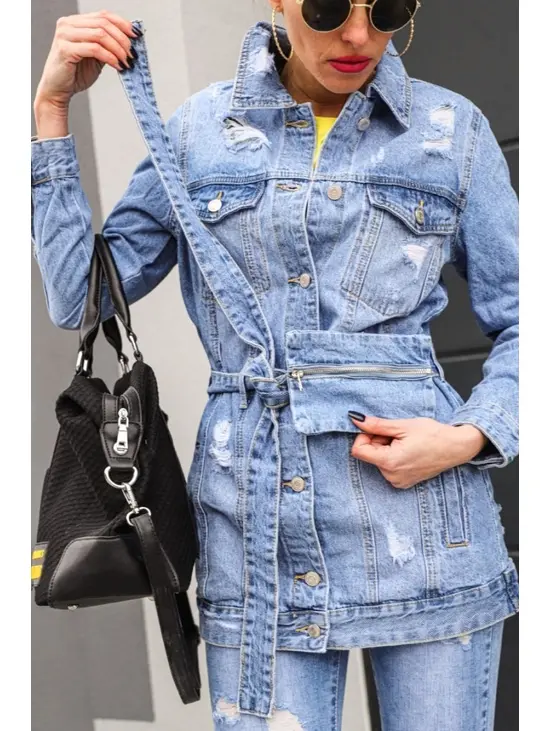 Hosszított farmer kabát farmer övtáskával | Starstyle.hu Hosszított farmer kabát | Starstyle.hu