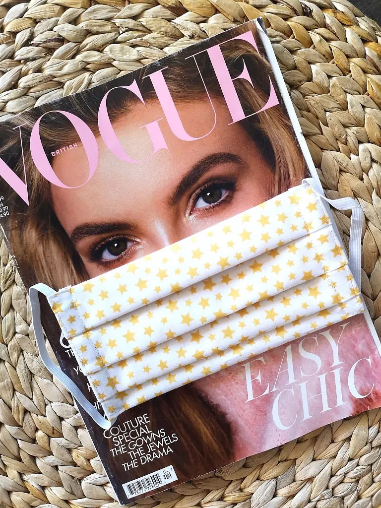 Sárga csillagos fehér maszk - 100% pamut