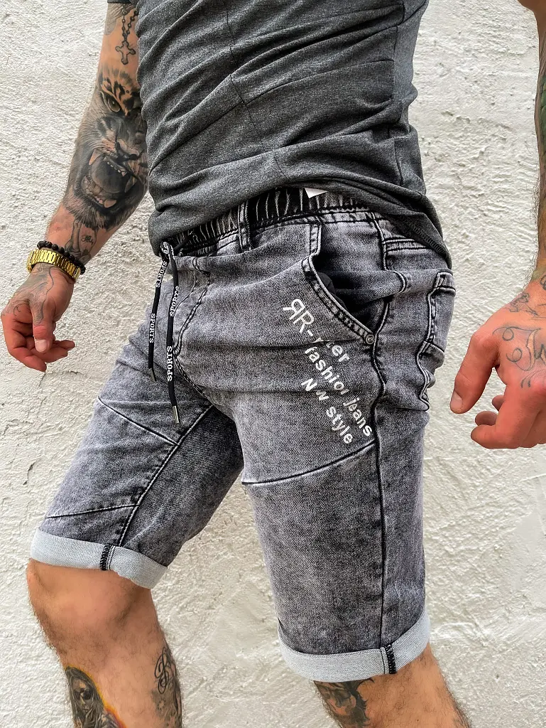 Férfi farmer bermuda gumis derékkal