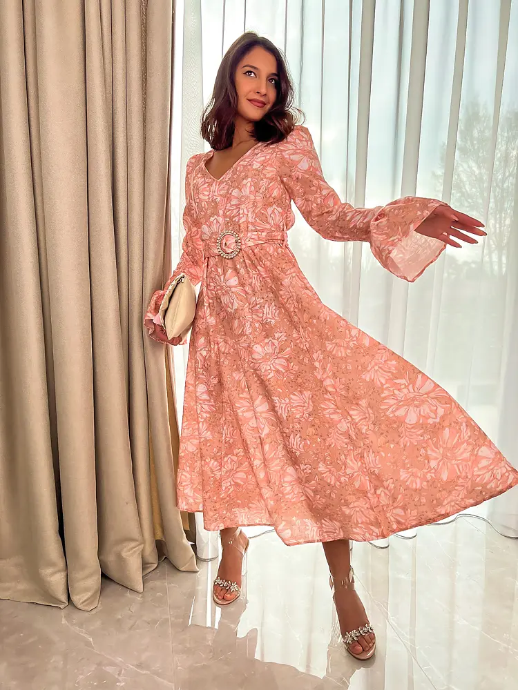 Virágmintás maxi ruha övvel MARISA