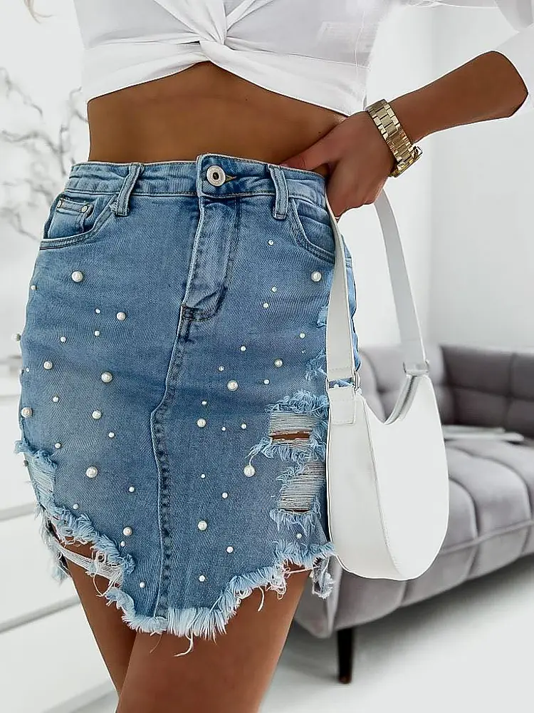 Szaggatott gyöngyös farmerszoknya PILAR