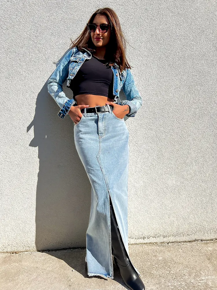 Hosszú farmerszoknya övvel DORIS