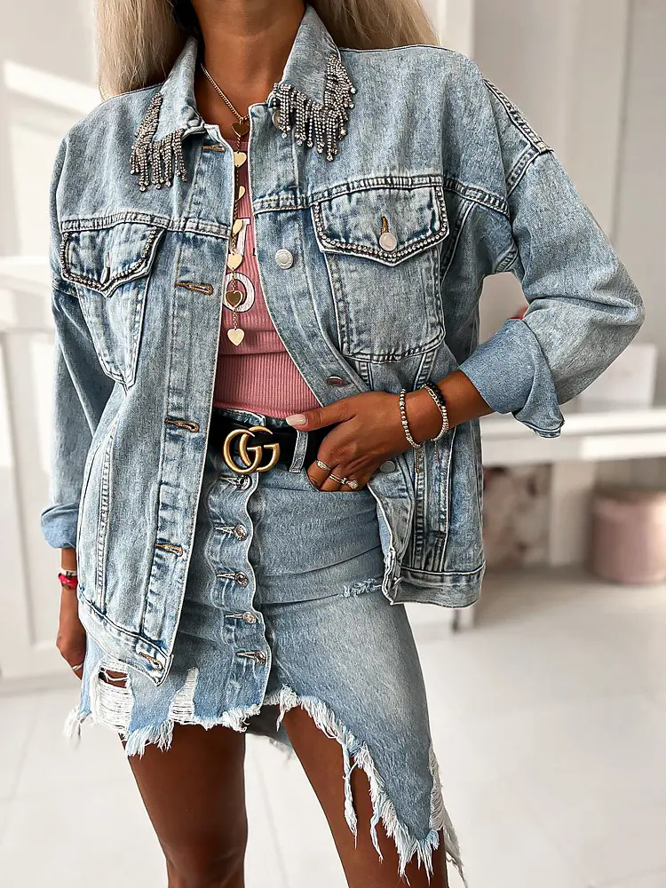 Kövekkel díszített farmerkabát JULIA