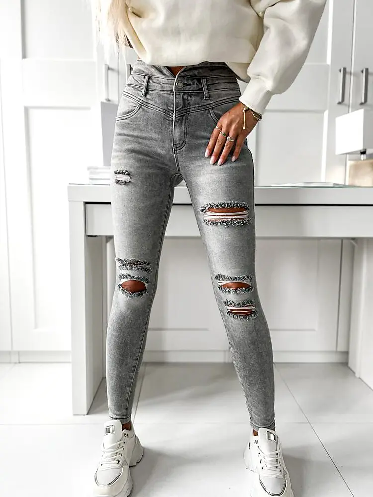 Szaggatott fashion farmer magasított derékkal