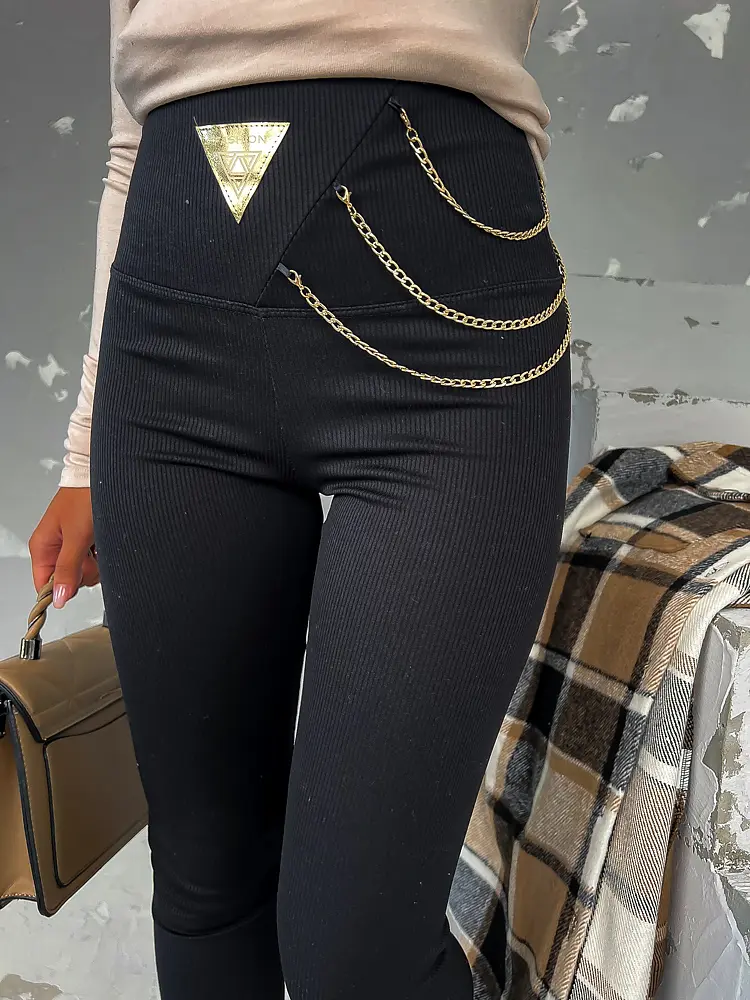 Bordázott anyagú leggings arany színű láncokkal - next