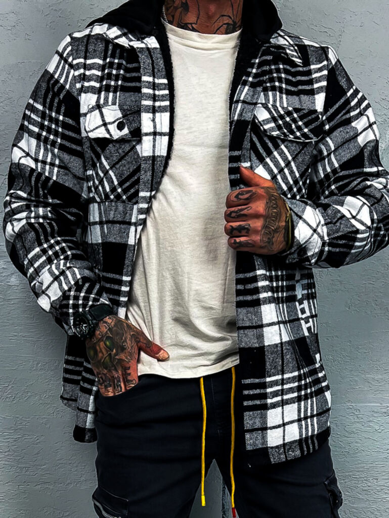 Kockás ingkabát kapucnival - next