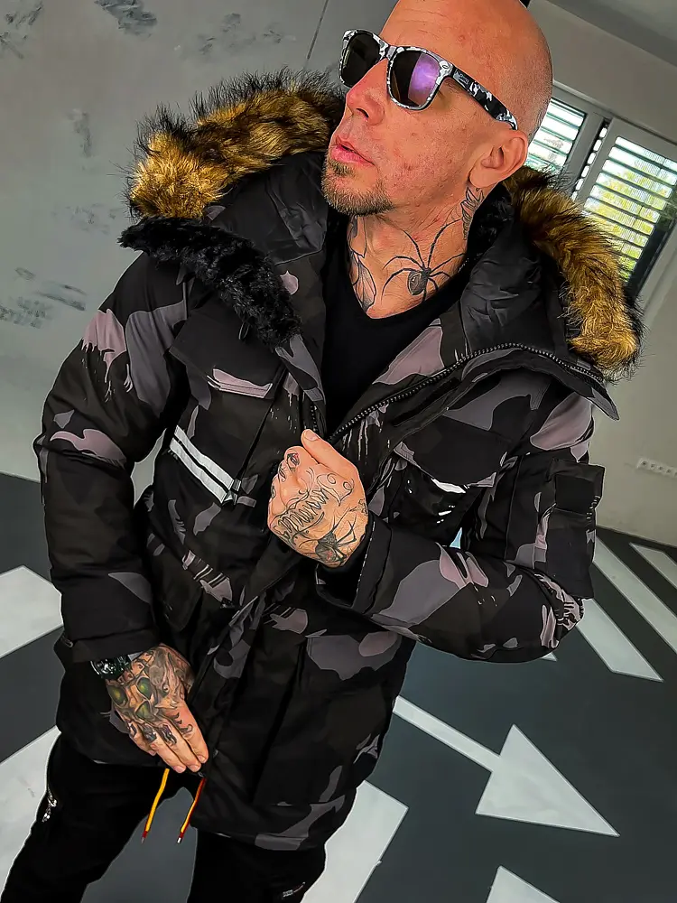 Férfi kabát nem levehető kapucnival