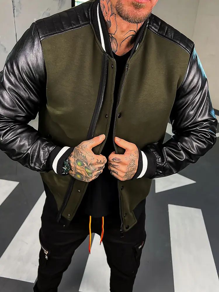 Lezser baseball bomber műbőr ujjakkal - next