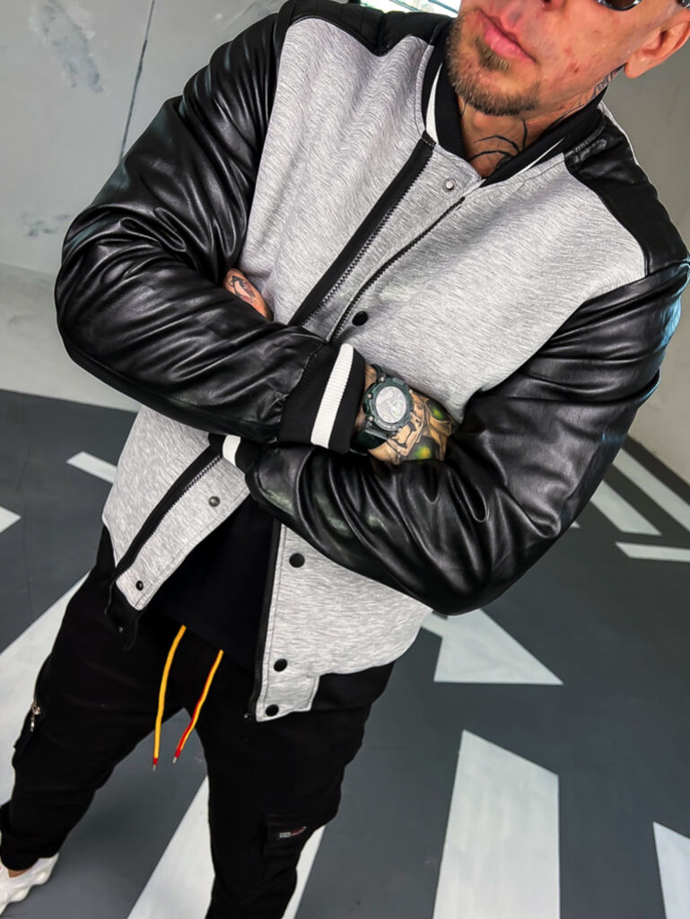 Lezser baseball bomber műbőr ujjakkal - next