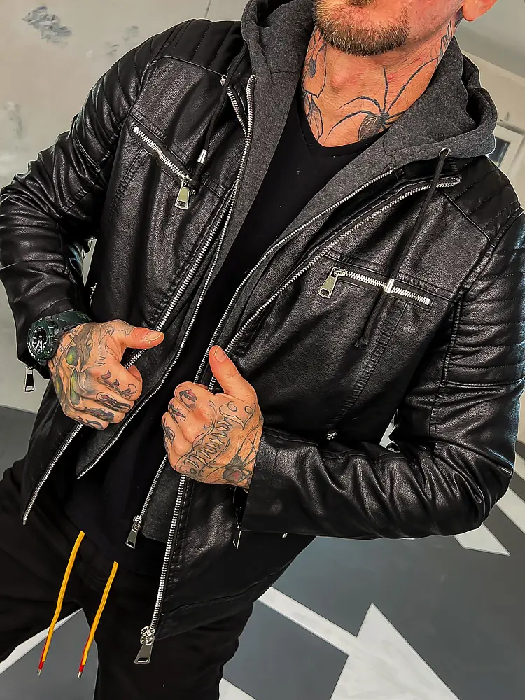 Kombinált férfi műbőr kabát 