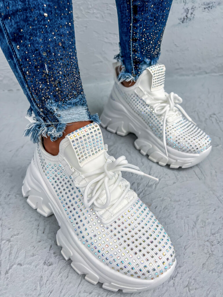 Kövekkel díszített fehér sportcipő LISBETH