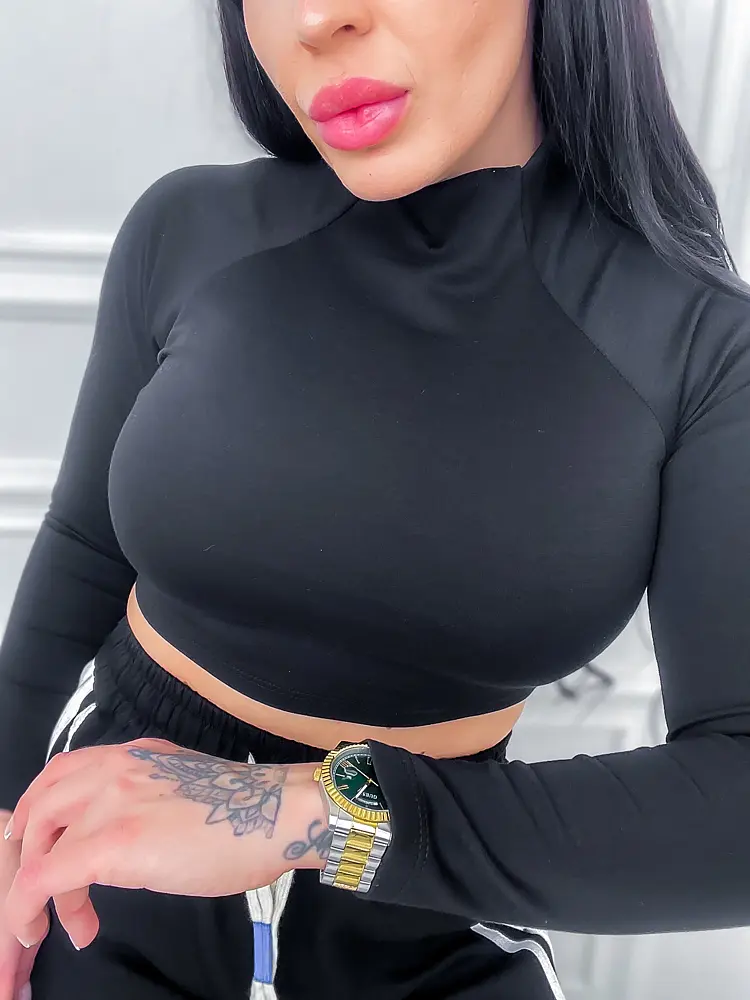 Hosszú ujjú fekete crop-top AVERIE