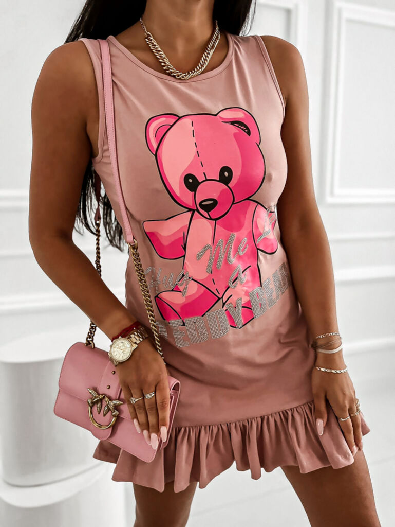 Kövekkel díszített nyomtatott mintás ruha NOVARA