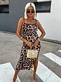 Bordázott anyagú leopárdmintás ruha CAPRISA