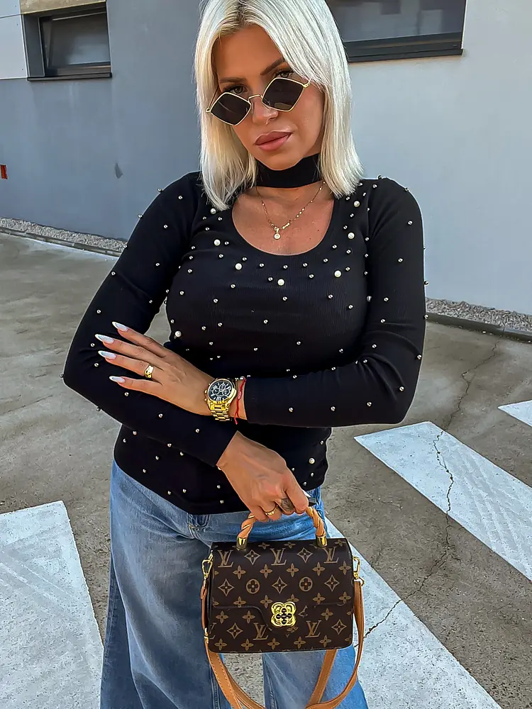 Gyöngyökkel díszített bordázott anyagú felső ESHE - next