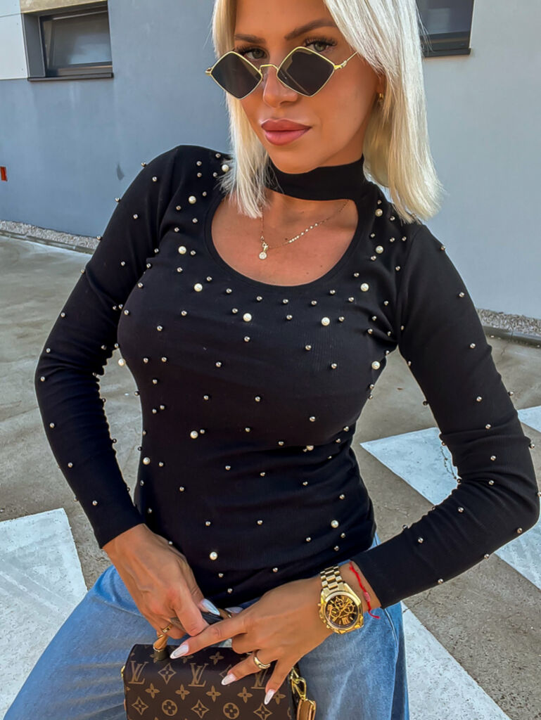 Gyöngyökkel díszített bordázott anyagú felső ESHE