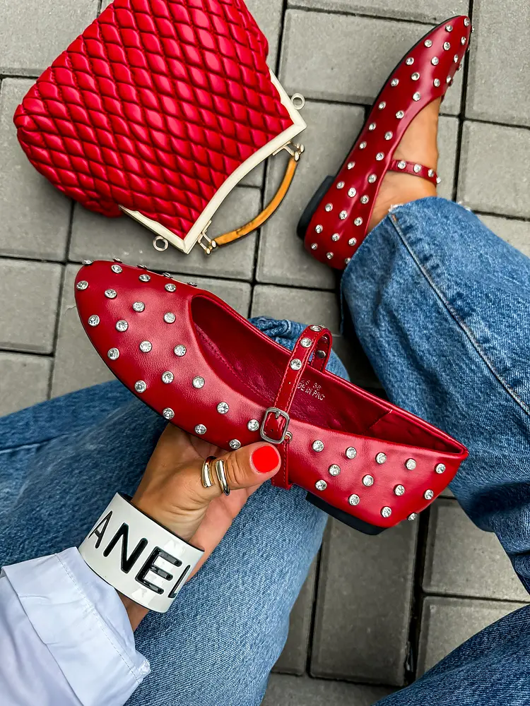 Balerina cipő ezüst színű díszekkel ROSANNA