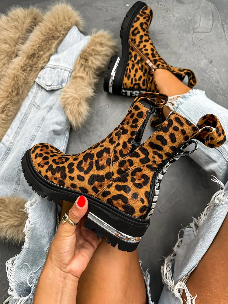 Velúr leopárdmintás bokacsizma GABRIELLA