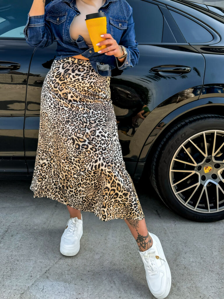 Hosszú leopárdmintás szatén szoknya MARIANA