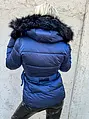 Steppelt kék kapucnis télikabát övvel PRISCILLA