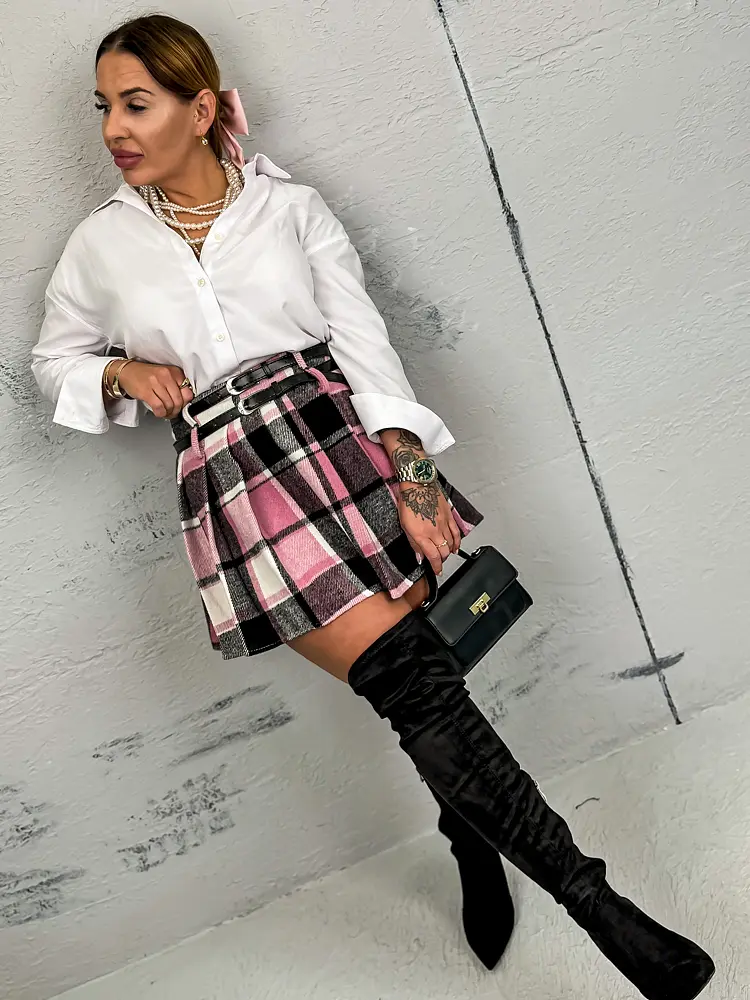 Kockás rakott szoknya övvel RONA - next