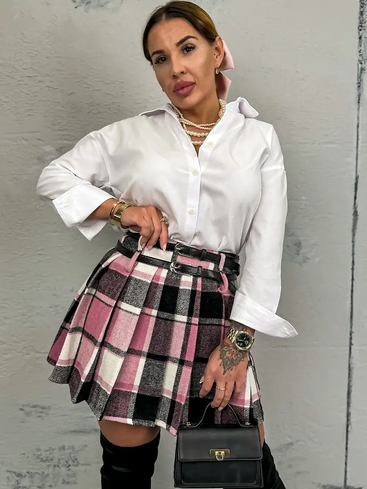 Kockás rakott szoknya övvel RONA