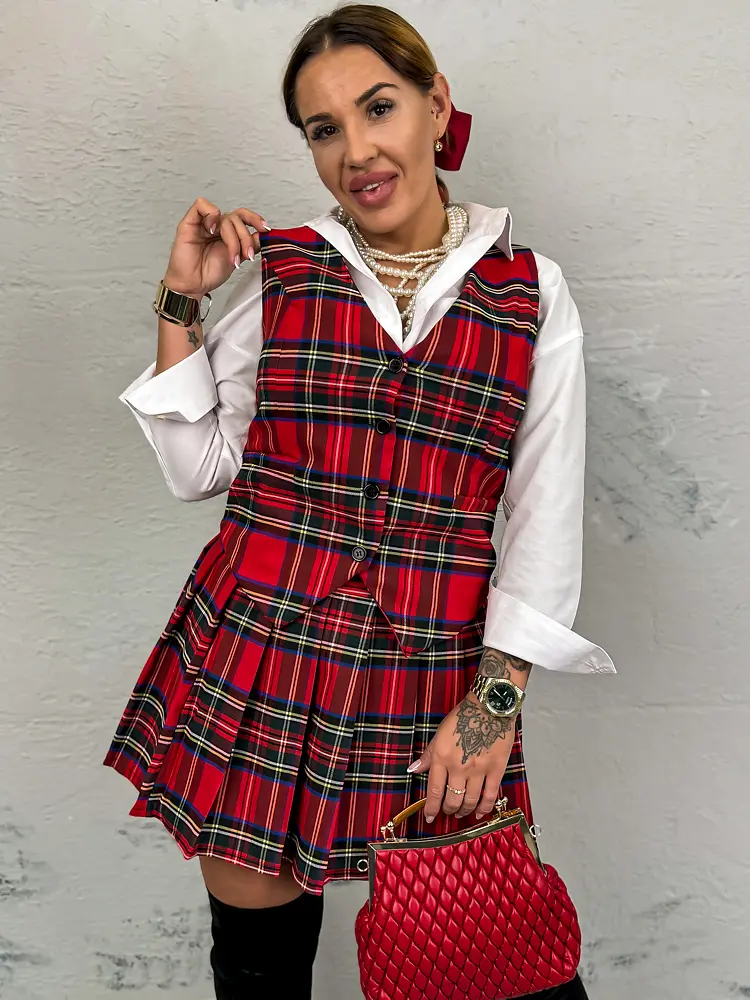 Kockás mellény fekete színü gombokkal LUSIA