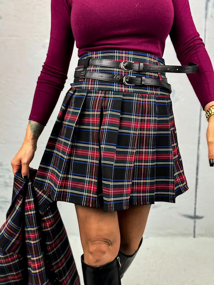 Kockás rakott szoknya övvel AYLEEN