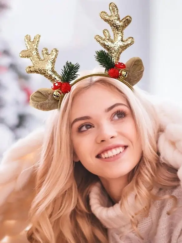 Karácsonyi fejpánt rénszarvas fülekkel és szarvakkal