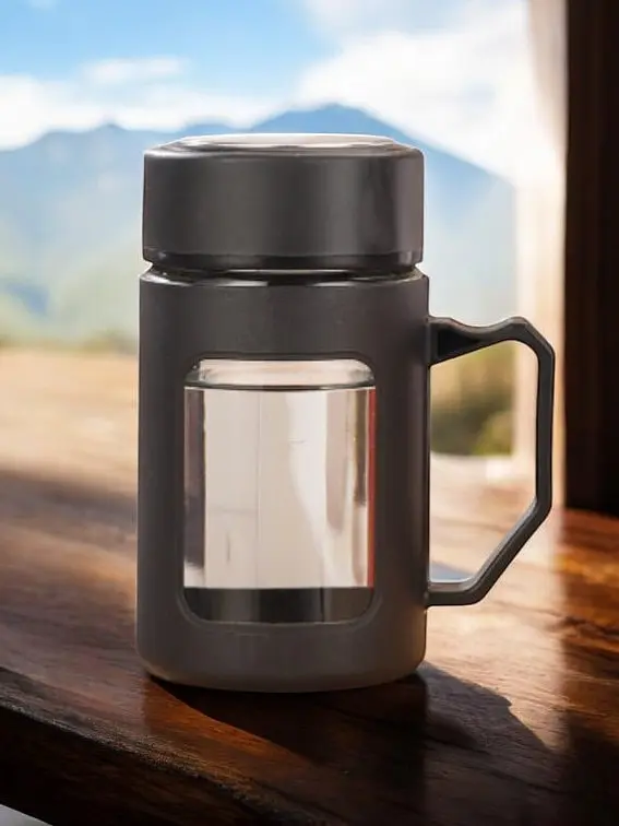 Füles üvegpohár kávénak és teának, barna, 500 ML