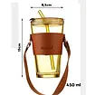 Üveg kávés és teás pohár szívószállal és fedővel, 450 ml