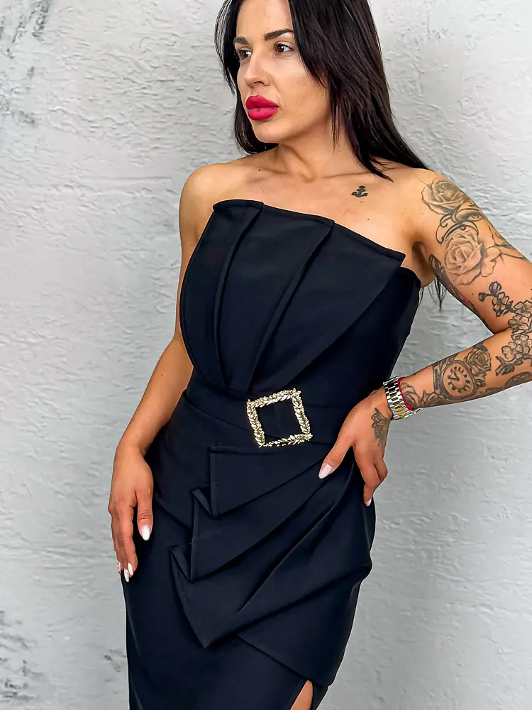 Elegáns női ruha arany színű dísszel NELLA