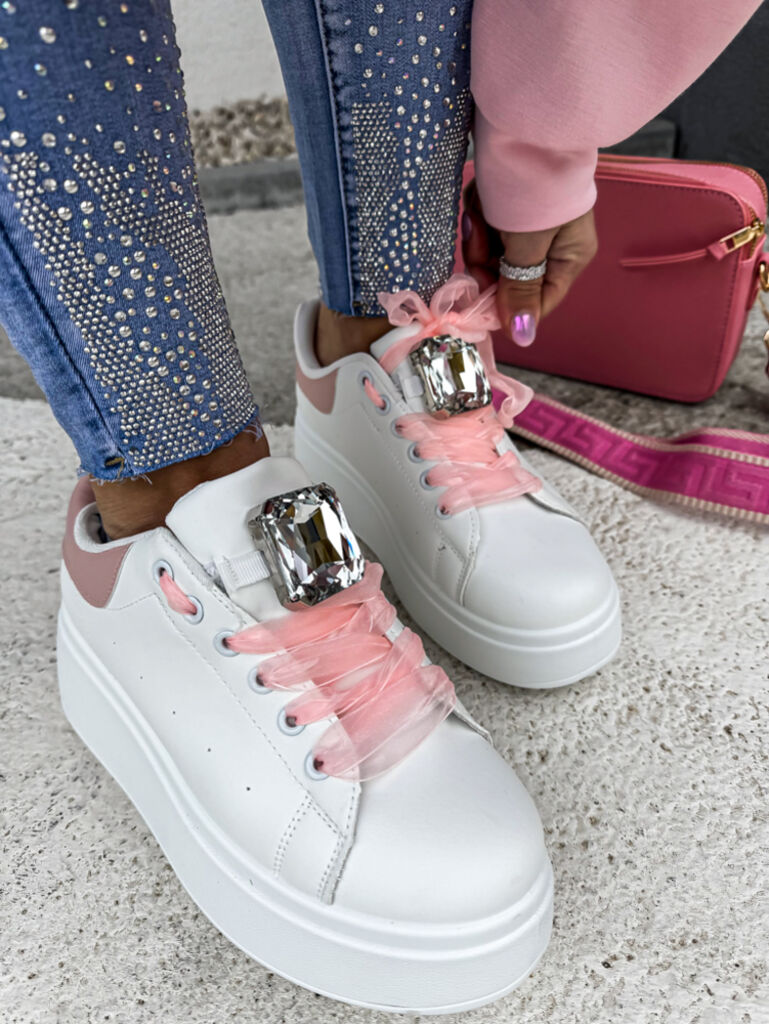 Kővel díszített fehér platformos sportcipő MAIDA - next