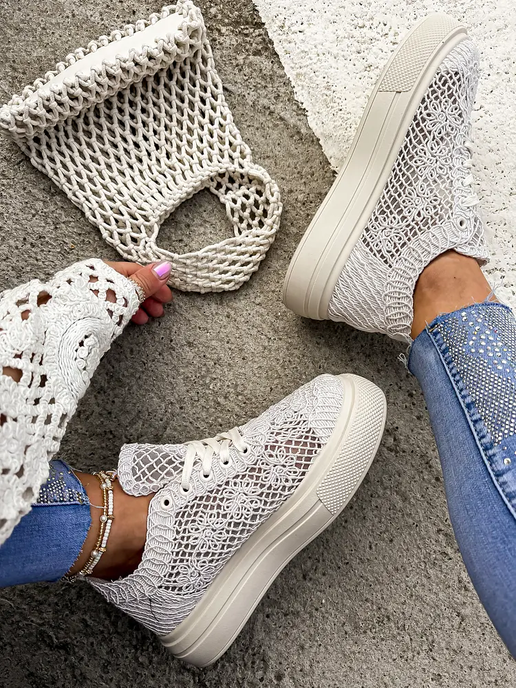 Bézs hímzett hálós sportcipő NOLIMA - next