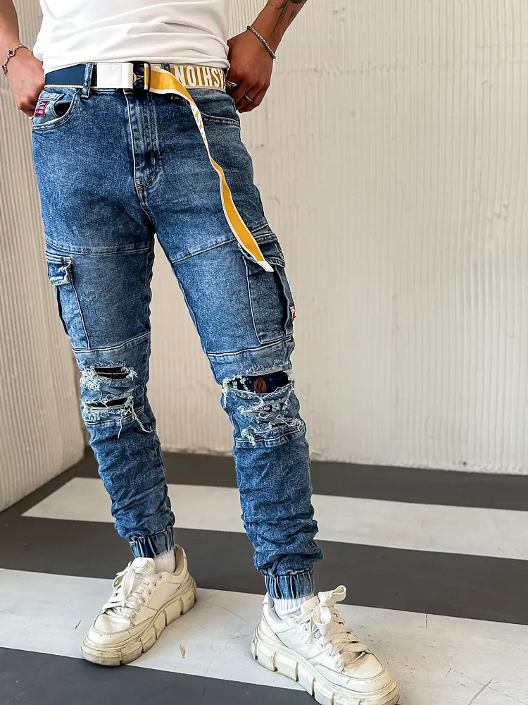 Szaggatott férfi cargo farmer övvel  - next