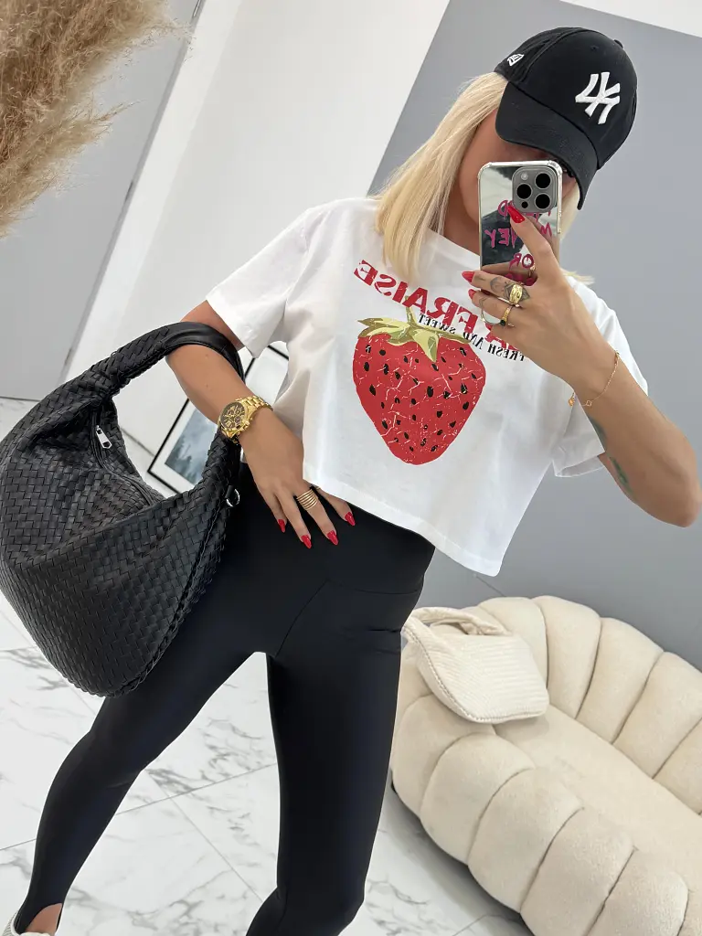 Nyomtatott mintás fehér crop póló JARKA