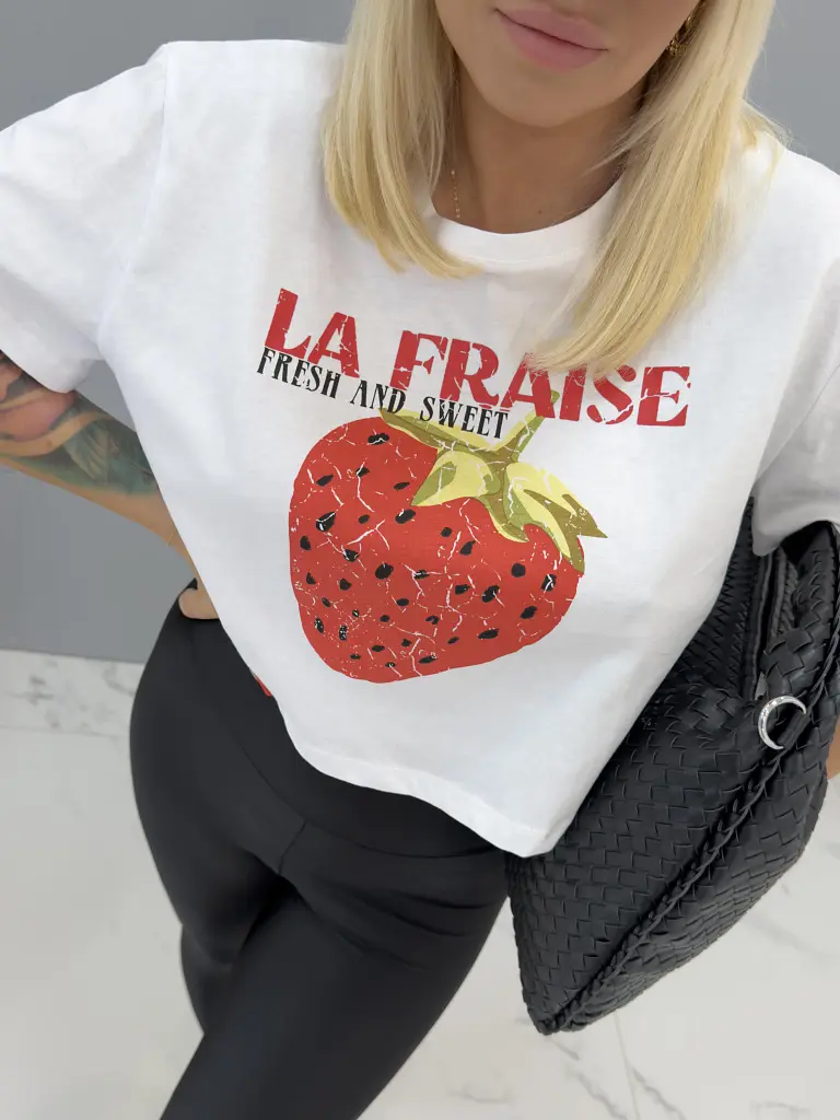 Nyomtatott mintás fehér crop póló JARKA - next