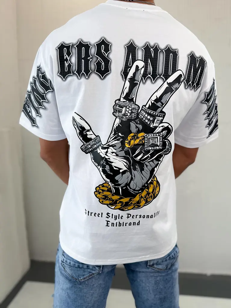 Nyomtatott mintás fehér férfi póló - next