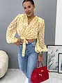 Sárga cseresznyés átlapolt blúz MORGANA