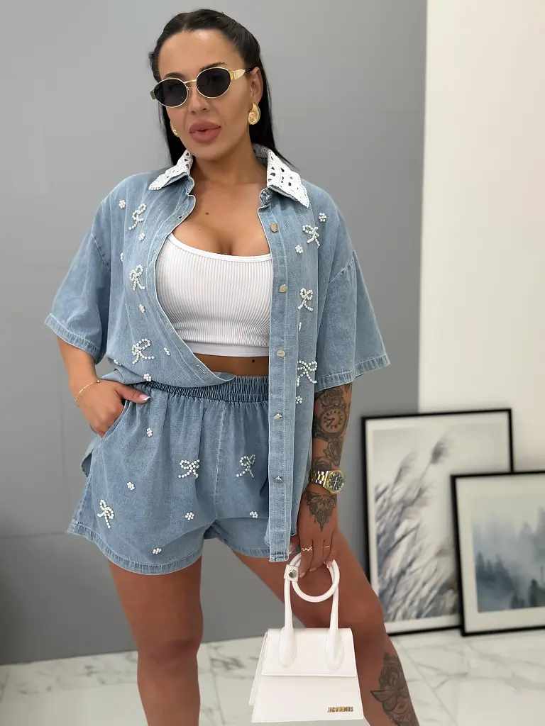 Gyöngyökkel díszített elegáns kétrészes farmer szett VERUS - next