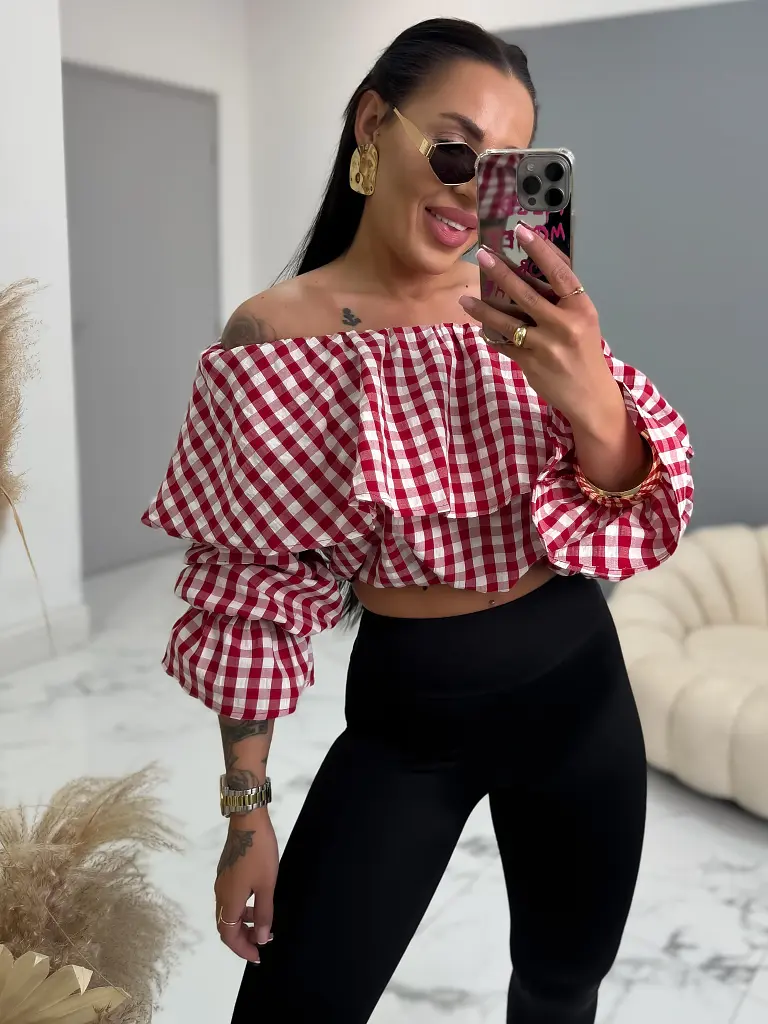 Ejtett vállú kockás blúz FRANCENA