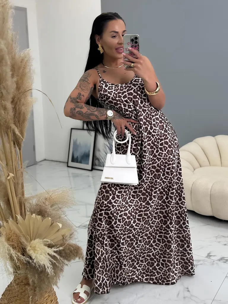 Leopárdmintás szatén maxi ruha FELICIA