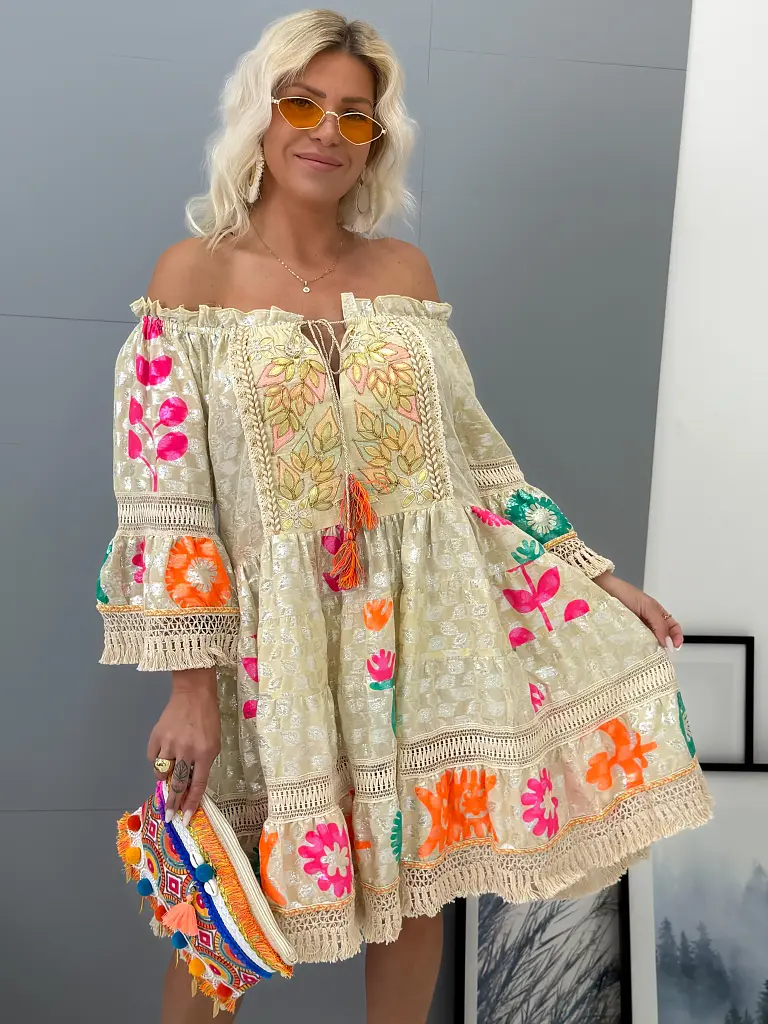 Mintás rojtos boho stílusú ruha FERREN