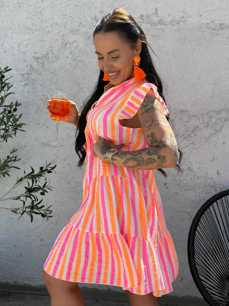 Csíkos muszlin babydoll ruha SAFFRON - next