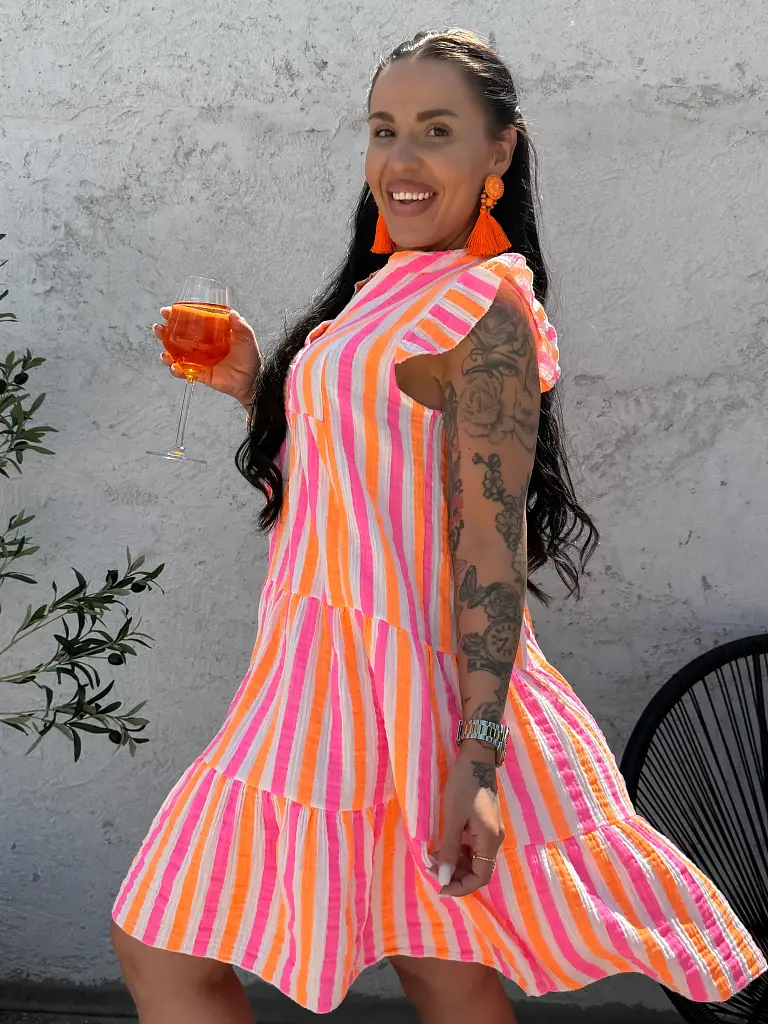 Csíkos muszlin babydoll ruha SAFFRON