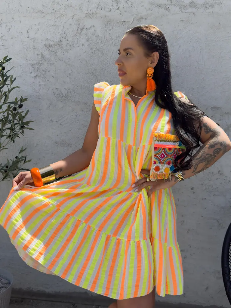 Csíkos muszlin babydoll ruha SAFFRON - next