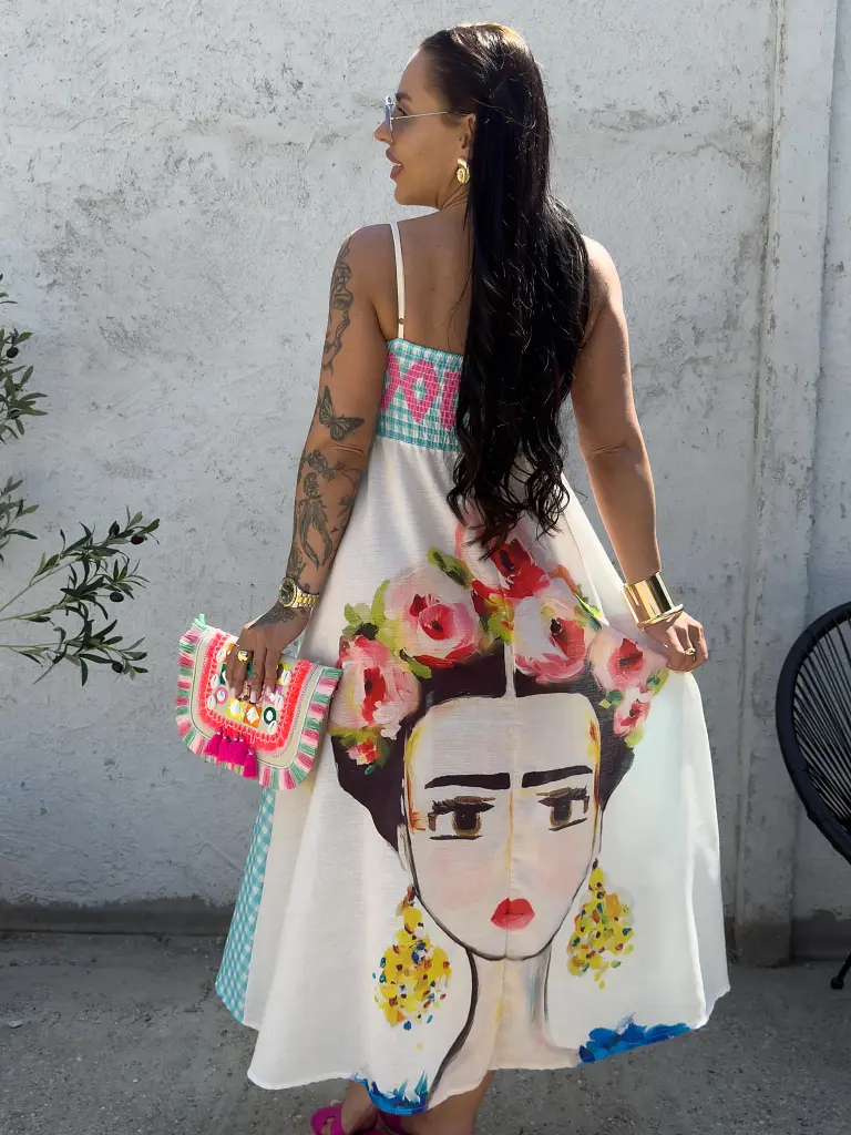 Hosszú mintás len anyagú ruha SUMMER - next