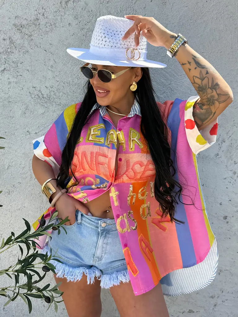 Aszimmetrikus len anyagú női ing PALMA