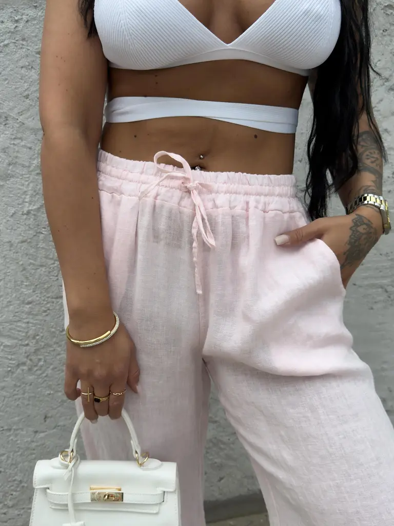 Len anyagú gumis derekú palazzo nadrág KEREN - next