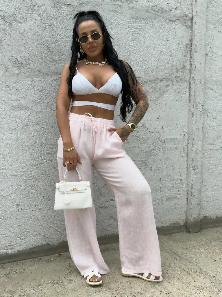 Len anyagú gumis derekú palazzo nadrág KEREN